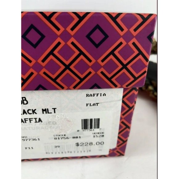 Tory Burch Raffia Flat Sandal Black/Aged Camello/Natural) Size 5 MSRP $228 - Picture 6 of 6